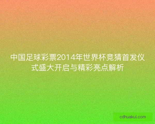 中国足球彩票2014年世界杯竞猜首发仪式盛大开启与精彩亮点解析